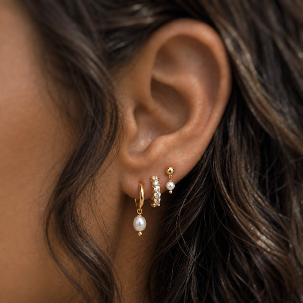 Trio Perles blanches ~ boucles d’oreilles