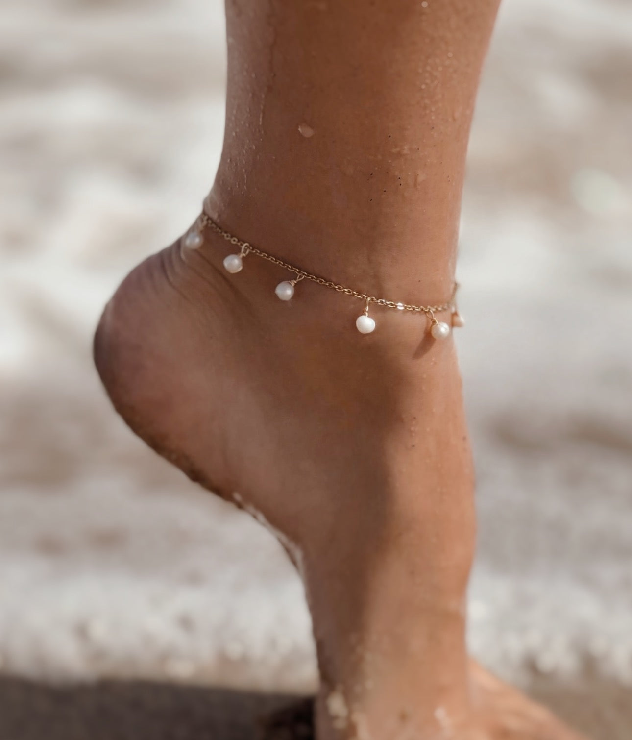 Chaine Au Pied Homme Chaîne Cheville Deux Rang Perles Vertes