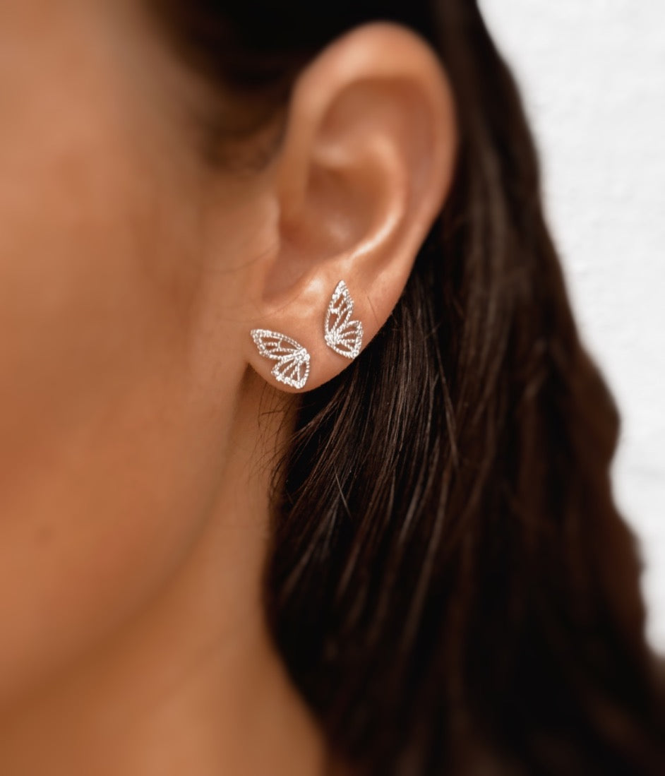 Boucles D'oreilles Papillon & Cristal Le Bijou Français - Opalite Argenté - Neuf Avec étiquettes