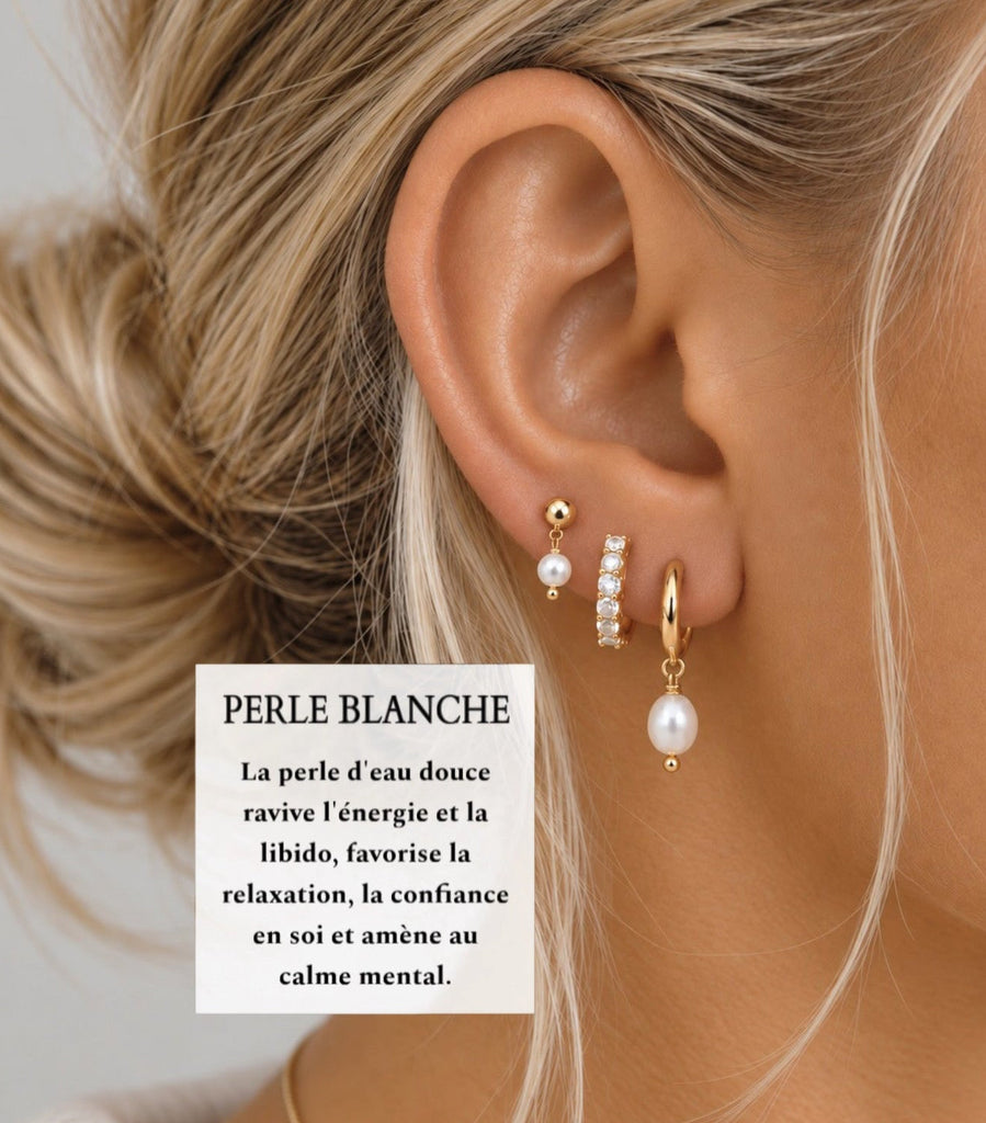 Trio Perles blanches ~ boucles d’oreilles en pré-commande