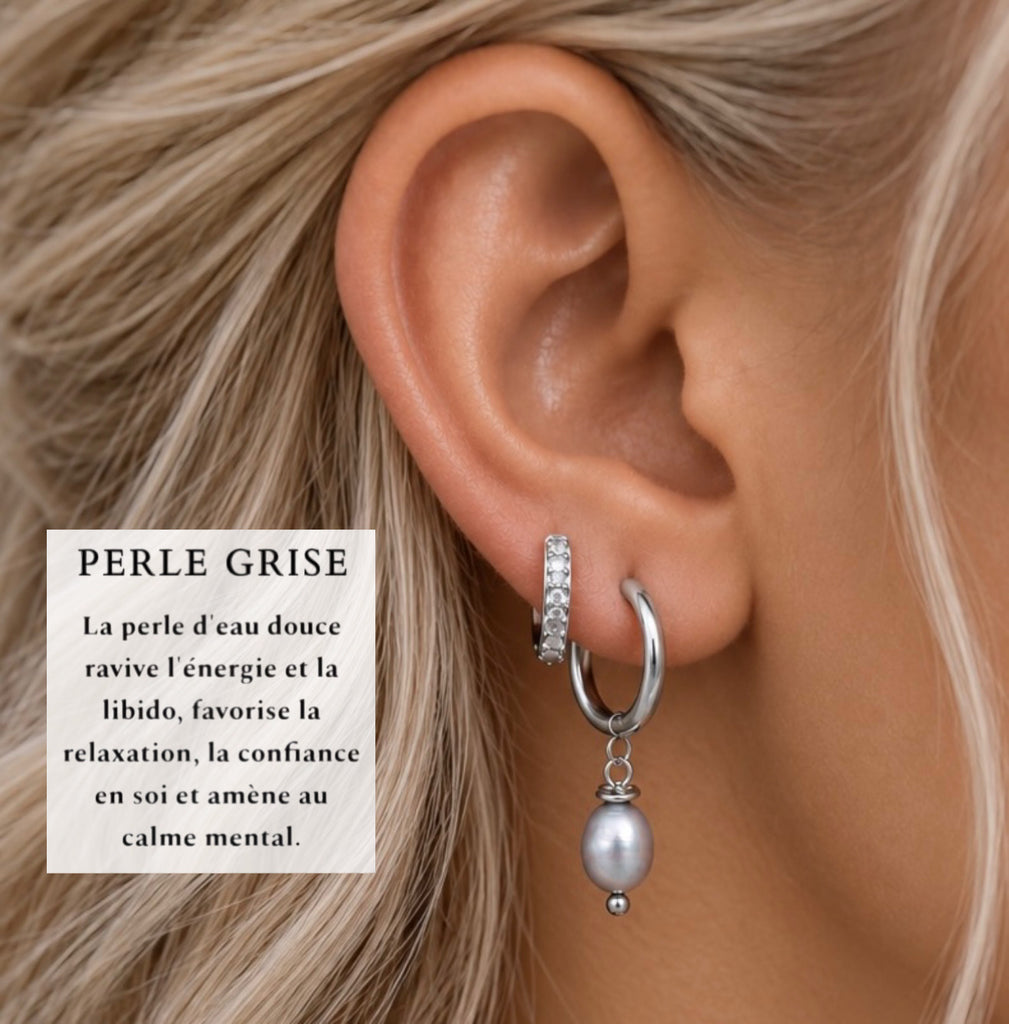 Duo Perle grise ~ boucles d’oreilles